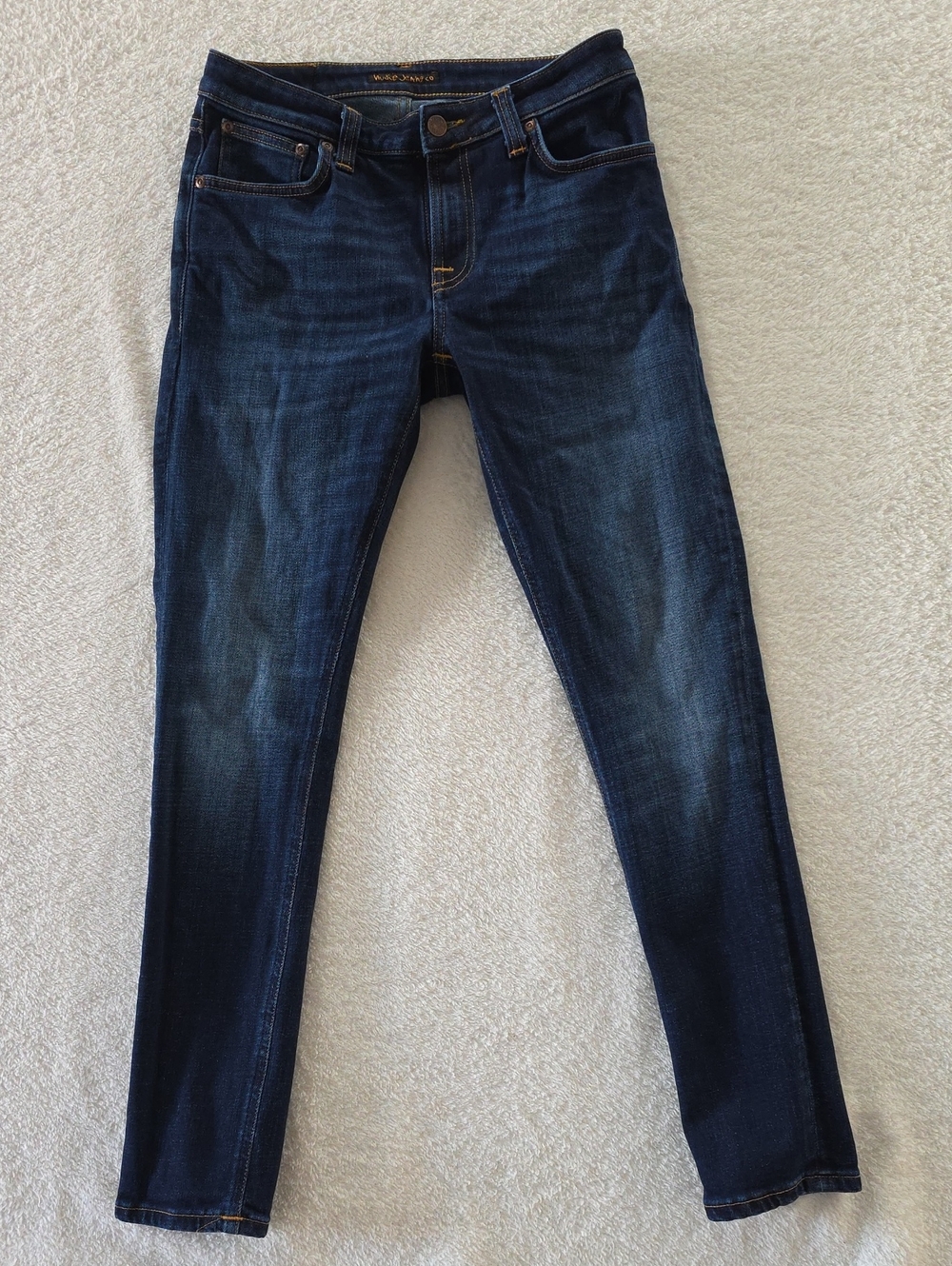 Nudie Jeans Skinny Lin Men’s Size 30x30 Deep Dark Worn Stretch Orange Italy